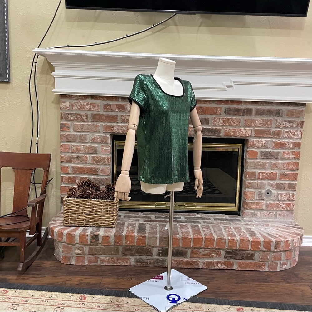 Romeo & Juliet Couture fully sequined green blouse / S / EUC - Picture 10 of 16
